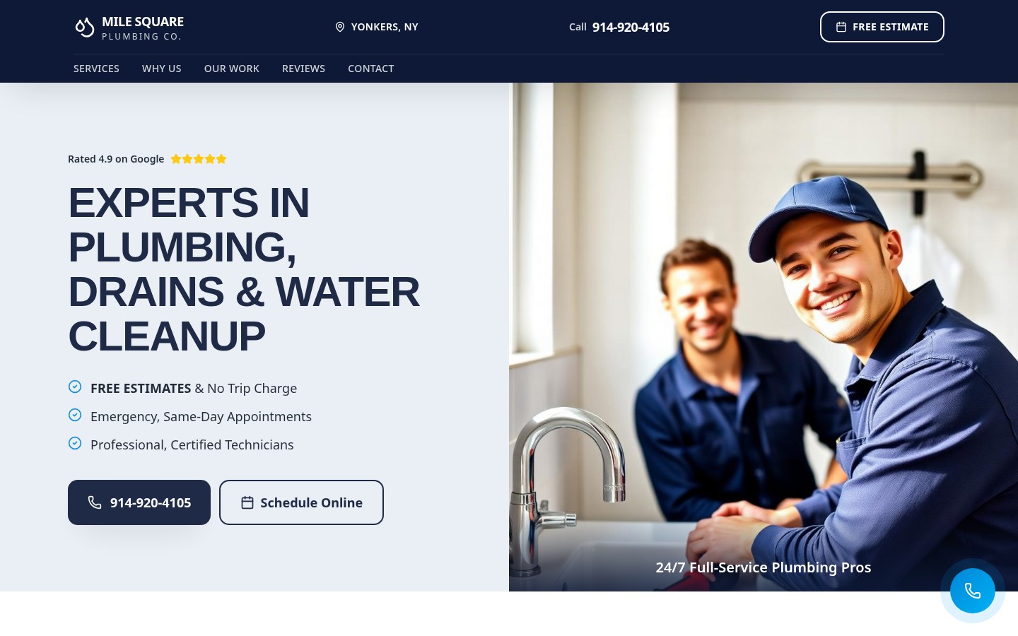 Homepage preview of the Mile Square Plumbing Company demo website
